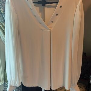 White House Black Market Cream Blouse with Silver Accents